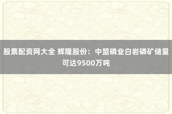 股票配资网大全 辉隆股份：中盟磷业白岩磷矿储量可达9500万吨