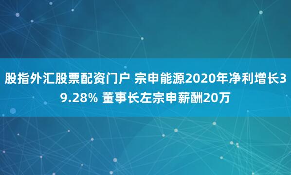 股指外汇股票配资门户 宗申能源2020年净利增长39.28% 董事长左宗申薪酬20万