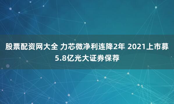 股票配资网大全 力芯微净利连降2年 2021上市募5.8亿光大证券保荐